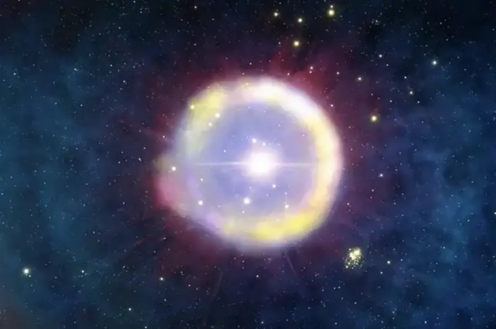 Recreación de un campo de estrellas primitivas con una supernova.