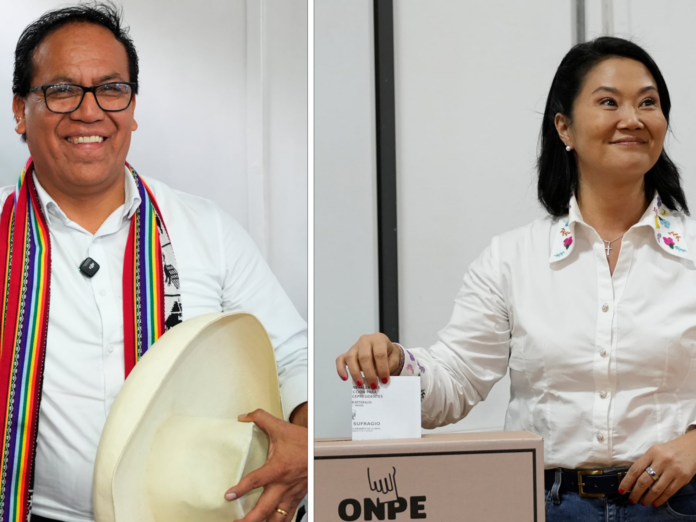 Roberto Sánchez y Keiko Fujimori tras emitir su voto el 7 de junio de 2026.