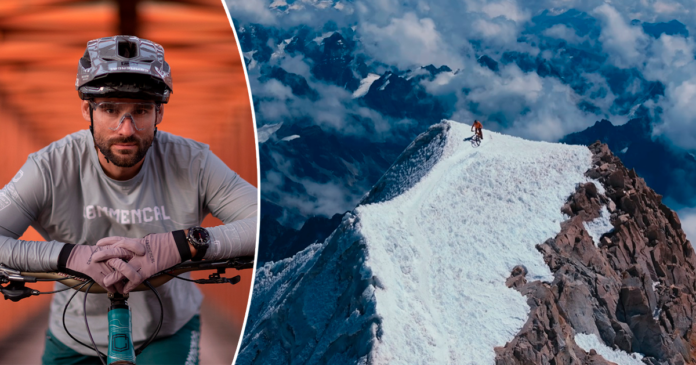 Bron desciende desde la cima del Huayna Potosí sobre dos ruedas. (Imagen: RRSS y COMMENCAL BIKES & SKIS y Kilian Bron/Composición: En Conexión)