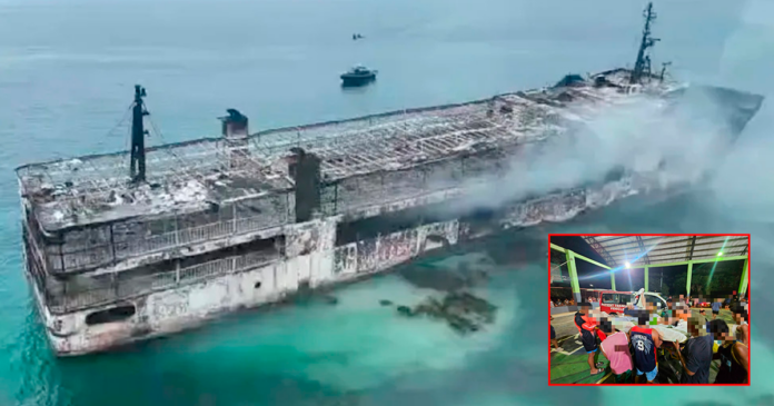 Barco se incendia en Filipinas. (Imagen: PCG/Composición: En Conexión)